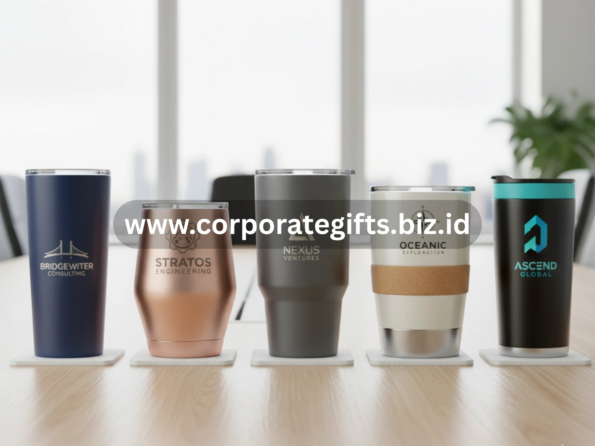 Tumbler stainless dengan logo perusahaan sebagai souvenir meeting